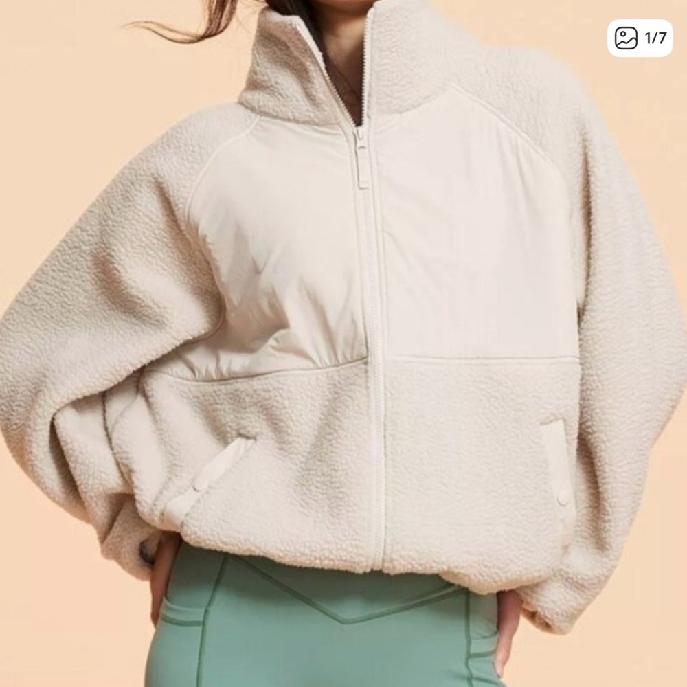 Women's Cream Sherpa Zip-Up Teddy Jacket